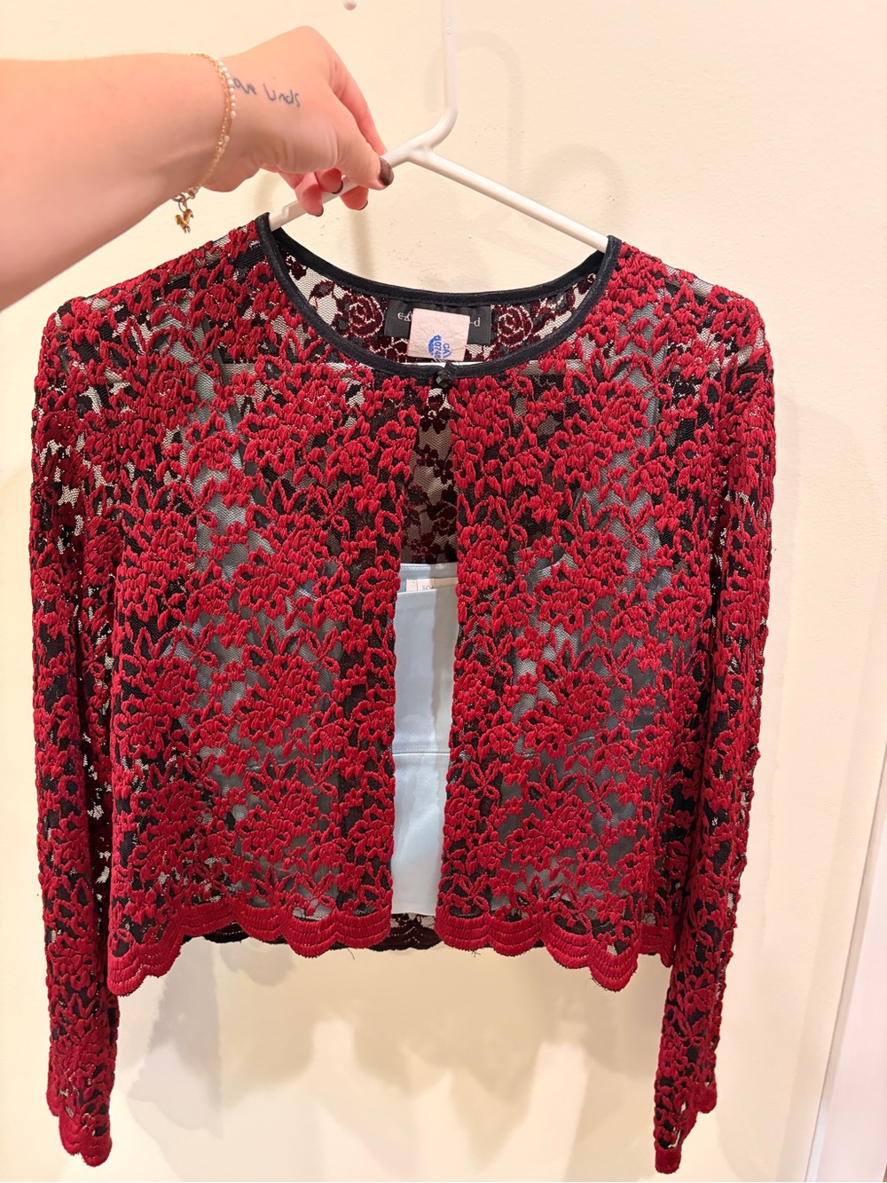 connected apparel Red Embroidered Lace Overlay Top